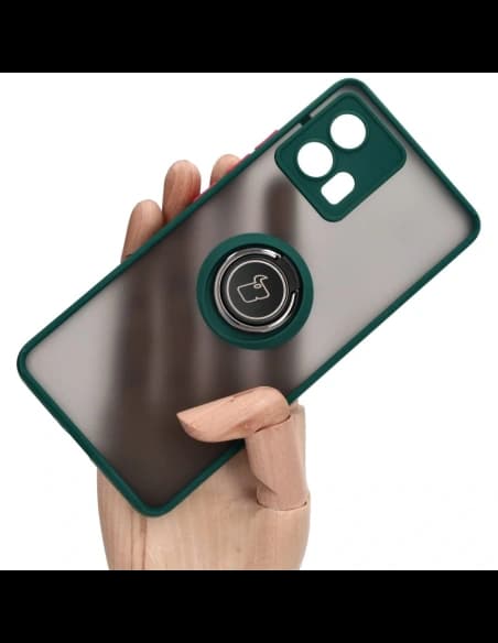 Bizon Case Hybrid Gyűrű Motorola Edge 30 Fusion füstös sötétzöld kerettel