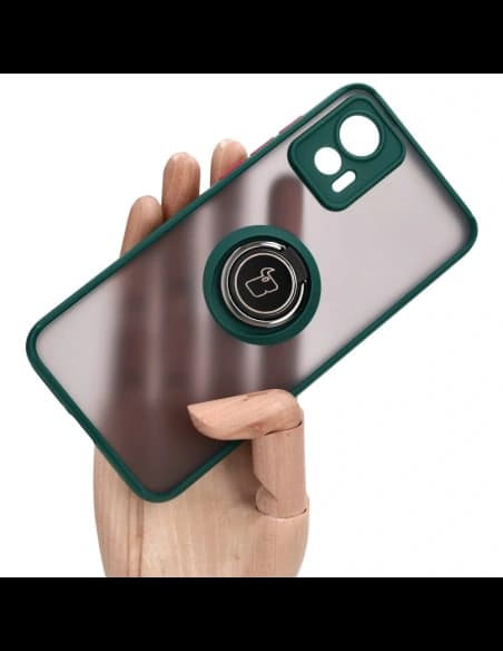 Bizon Case Hybrid Gyűrű Motorola Edge 30 Neo füstös, sötétzöld kerettel