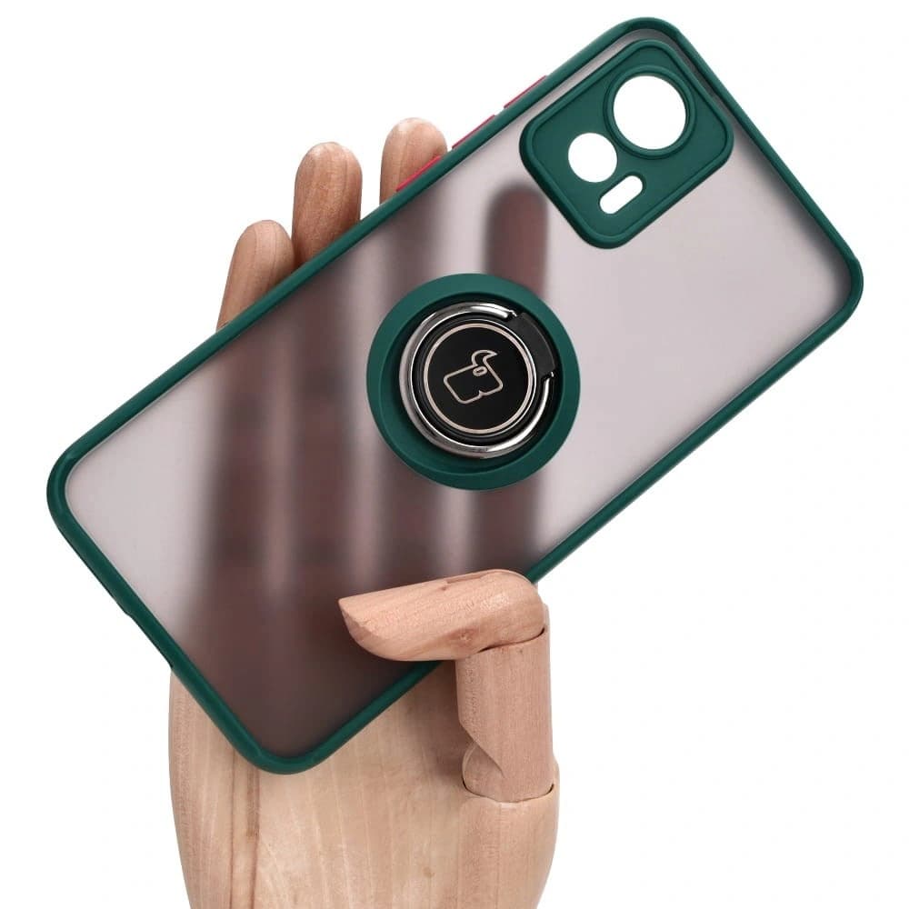 Bizon Case Hybrid Gyűrű Motorola Edge 30 Neo füstös, sötétzöld kerettel - 1