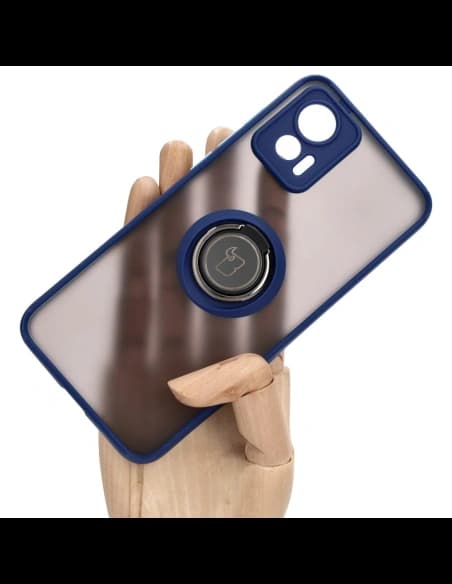 Bizon Case Hybrid Gyűrű Motorola Edge 30 Neo füstös színben, sötétkék kerettel