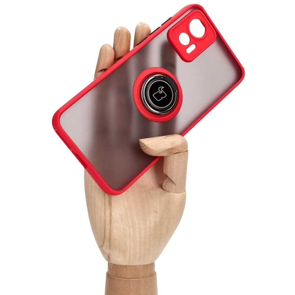 Bizon Case Hybrid Gyűrű Motorola Edge 30 Neo füstös színben, piros kerettel. - 6