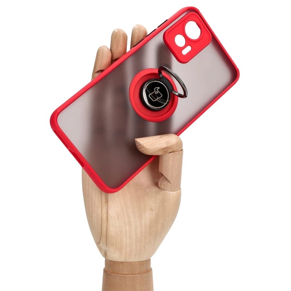 Bizon Case Hybrid Gyűrű Motorola Edge 30 Neo füstös színben, piros kerettel. - 7
