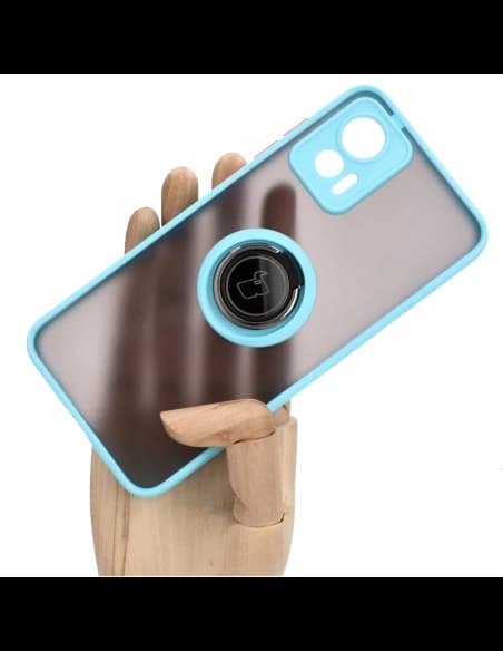 Bizon Case Hybrid Gyűrű Motorola Edge 30 Neo füstös színben, világoskék kerettel.