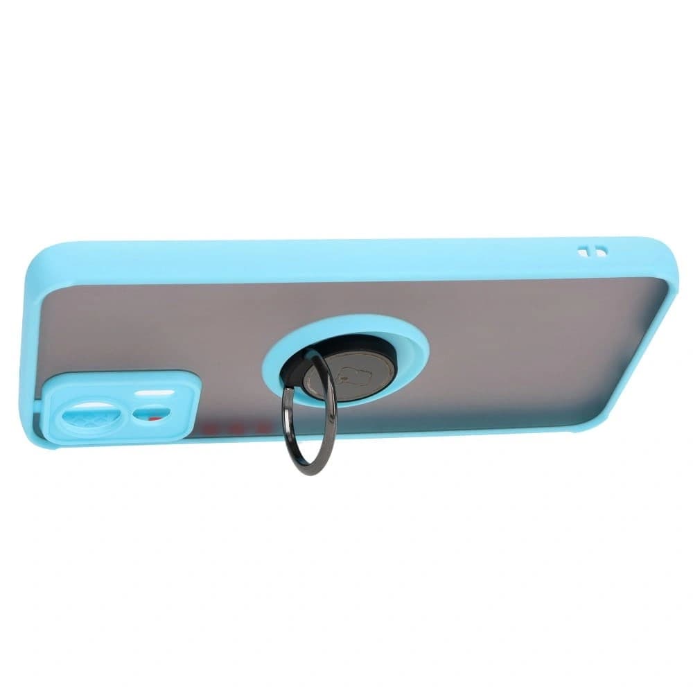 Bizon Case Hybrid Ring Motorola Edge 30 Neo smoky mit einem hellblauen Rahmen - 5