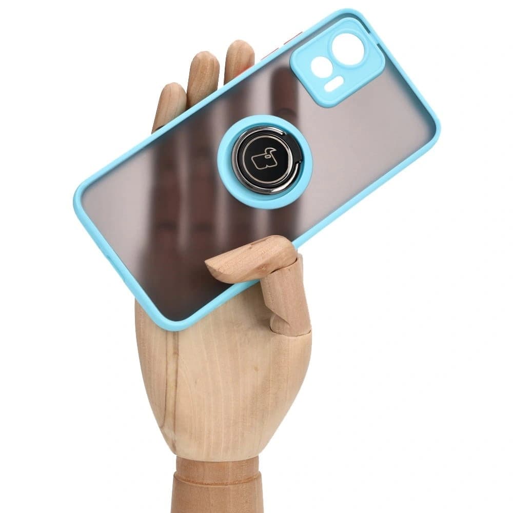 Bizon Case Hybrid Ring Motorola Edge 30 Neo smoky mit einem hellblauen Rahmen - 6