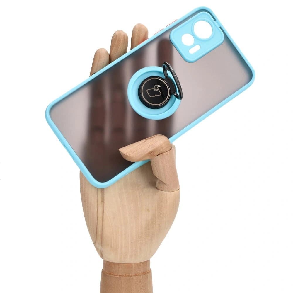 Bizon Case Hybrid Ring Motorola Edge 30 Neo smoky mit einem hellblauen Rahmen - 7