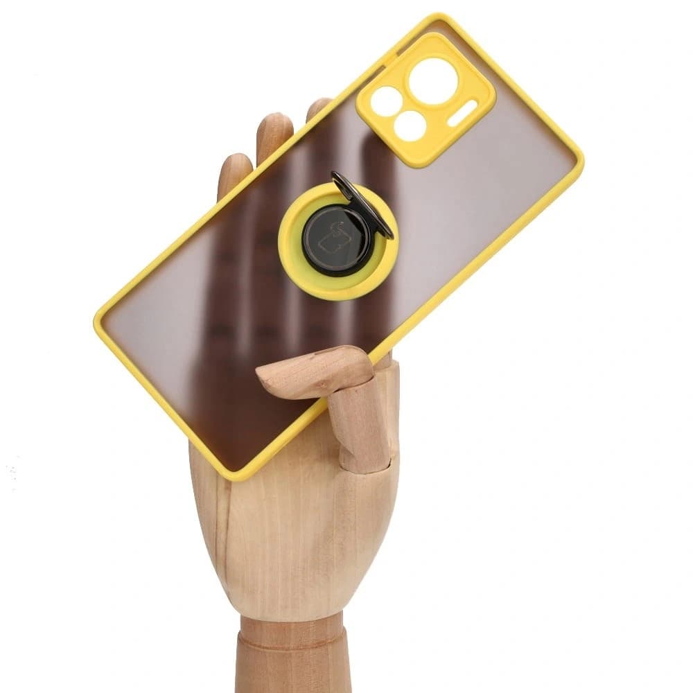 Etui z uchwytem na palec Bizon Case Hybrid Ring do Motorola Edge 30 Ultra kouřové se žlutým rámečkem - 7