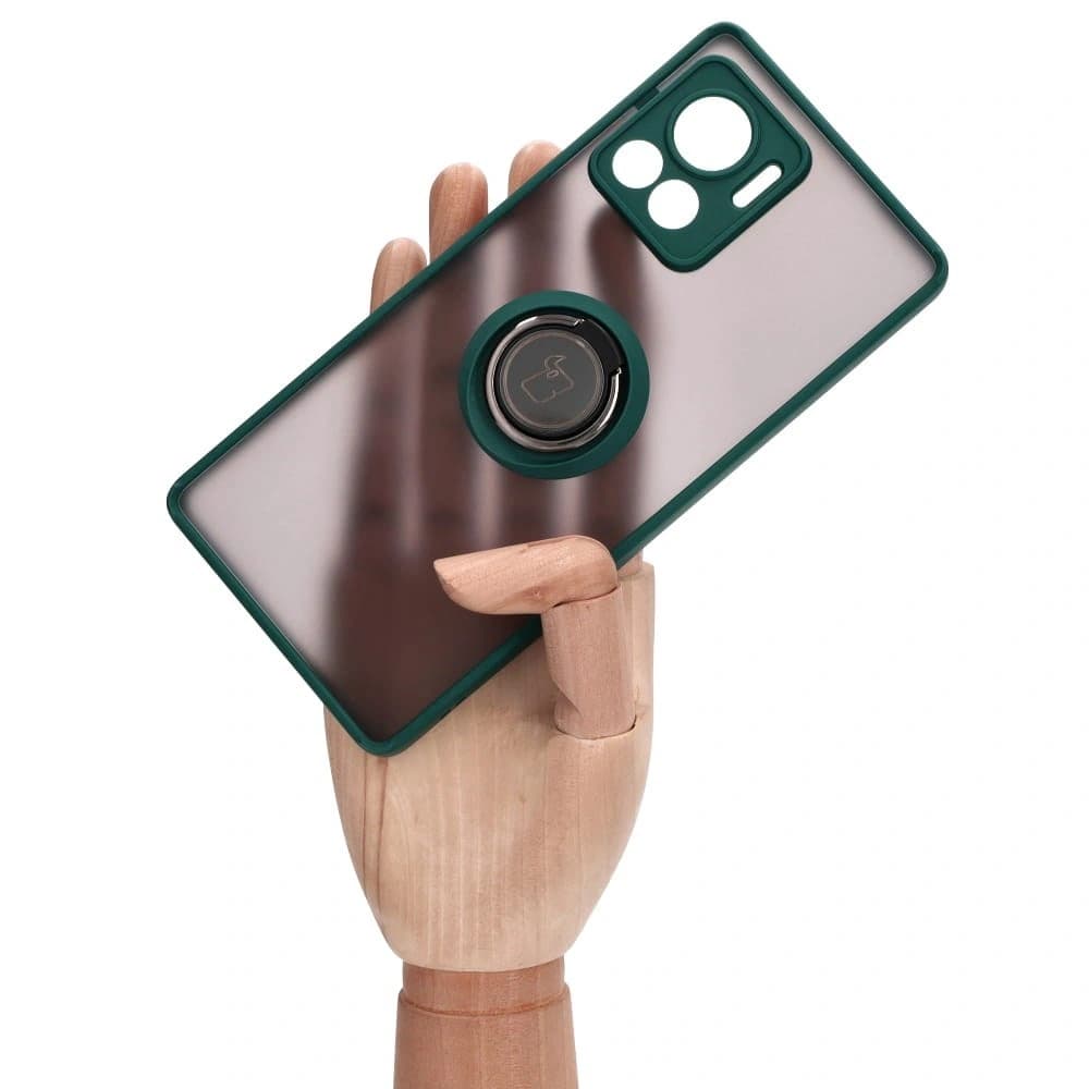 Etui s úchytem na prst Bizon Case Hybrid Ring pro Motorola Edge 30 Ultra kouřové s tmavě zeleným rámečkem - 6