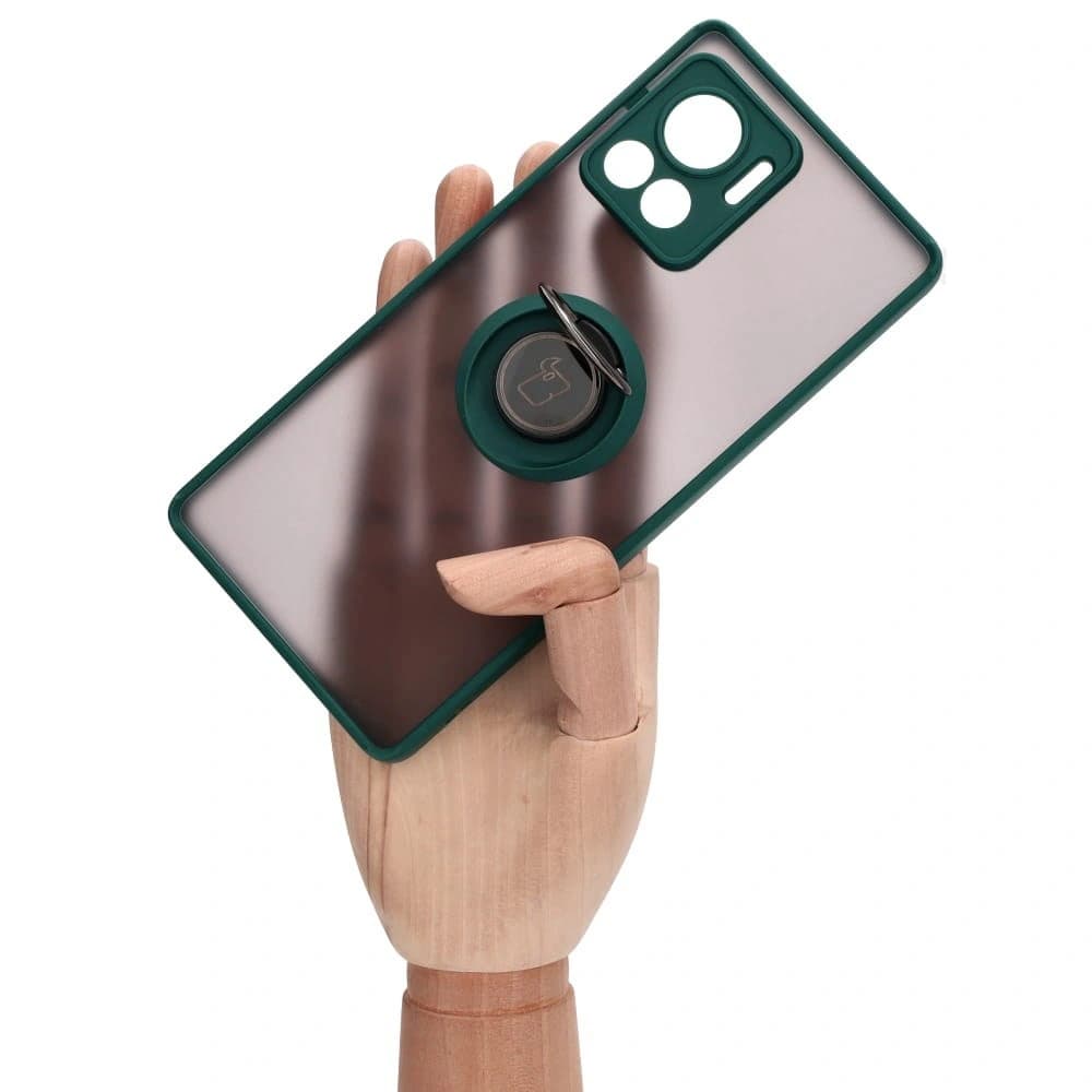 Etui s úchytem na prst Bizon Case Hybrid Ring pro Motorola Edge 30 Ultra kouřové s tmavě zeleným rámečkem - 7