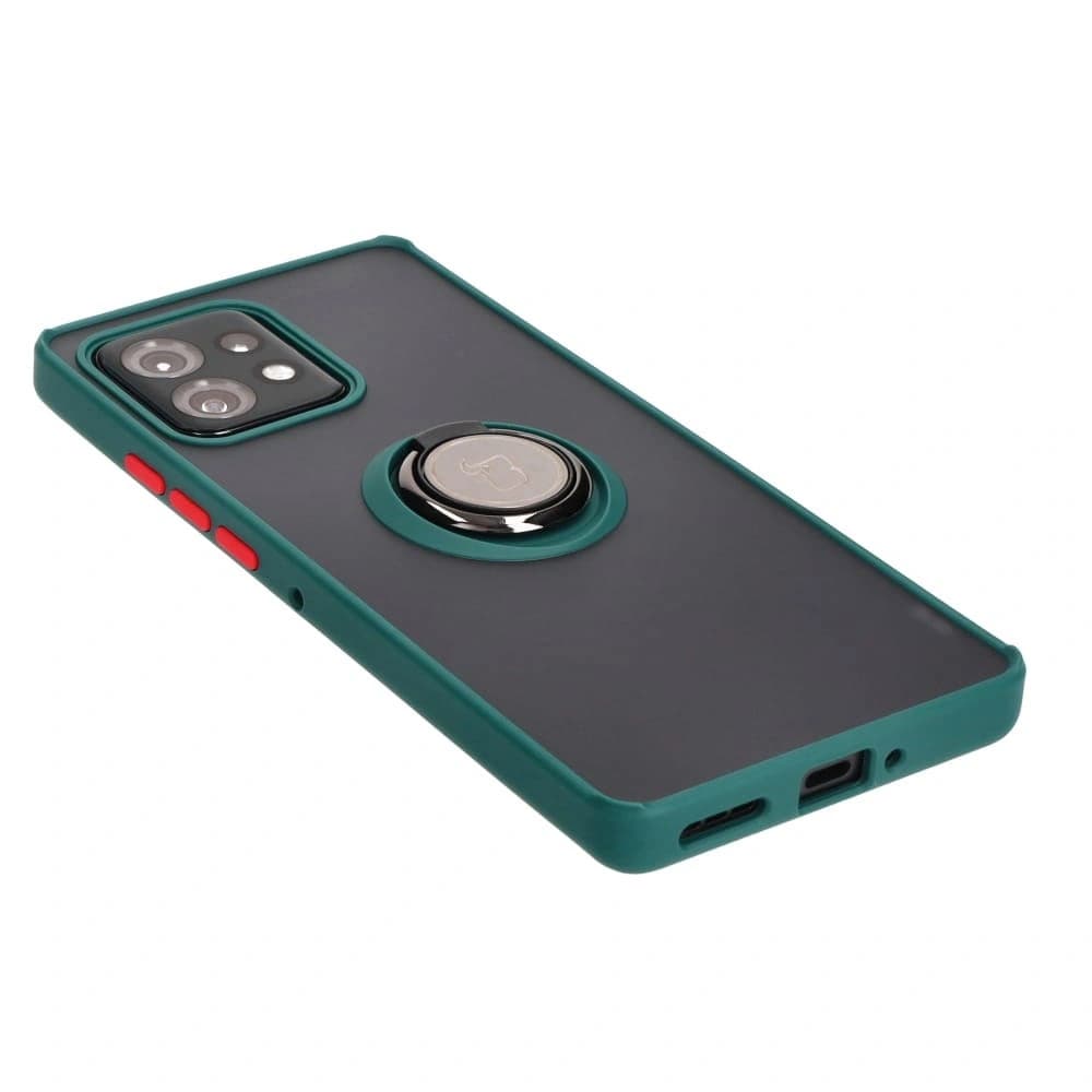 Husa Bizon Hybrid Ring pentru Motorola Edge 40 Pro, fumurie cu un cadru verde închis. - 4