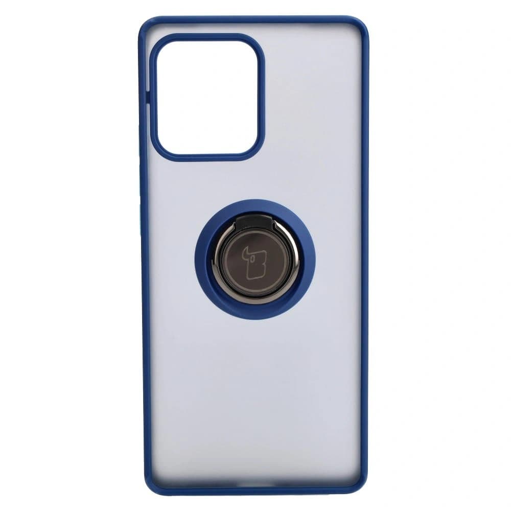 Caz Bizon Hybrid Ring Motorola Edge 40 Pro fumuriu cu un cadru albastru închis. - 2