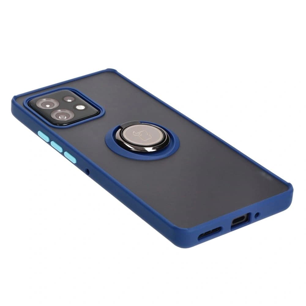 Caz Bizon Hybrid Ring Motorola Edge 40 Pro fumuriu cu un cadru albastru închis. - 4