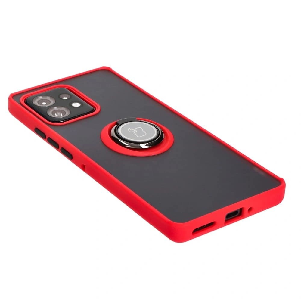 Caz Bizon Hybrid Ring Motorola Edge 40 Pro fumuriu cu un cadru roșu - 4
