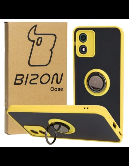 Bizon Case Hybrid Ring Motorola Moto E13 smoky with a yellow frame