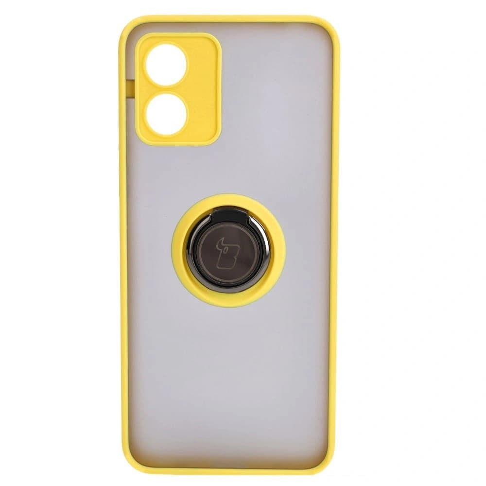 Etui s úchytem na palec Bizon Case Hybrid Ring pro Motorola Moto E13 kouřové s žlutým rámem - 2