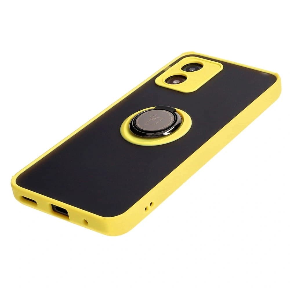 Etui s úchytem na palec Bizon Case Hybrid Ring pro Motorola Moto E13 kouřové s žlutým rámem - 3