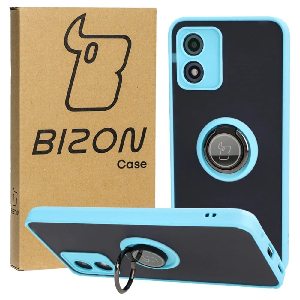 Bizon Case Hybrid Ring Motorola Moto E13 smoky with a light blue frame - 1
