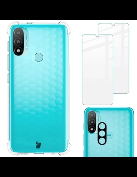 Etui + 2x sklo na obrazovku + objektiv Bizon Case Clear Pack do Moto E20 průhledné