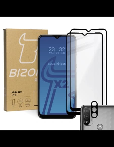 Tvrzené sklo Bizon Glass Edge - [2 PACK] + ochrana na objektiv Moto E20