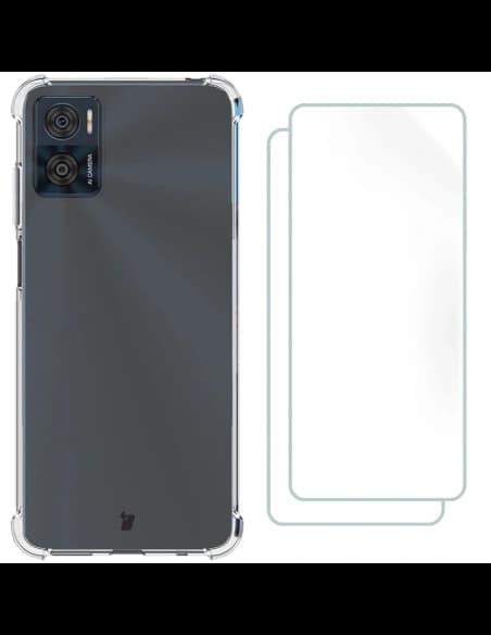 Bizon Case Clear Pack Hülle + 2x Bildschirmfolie Motorola Moto E22 / E22i klar