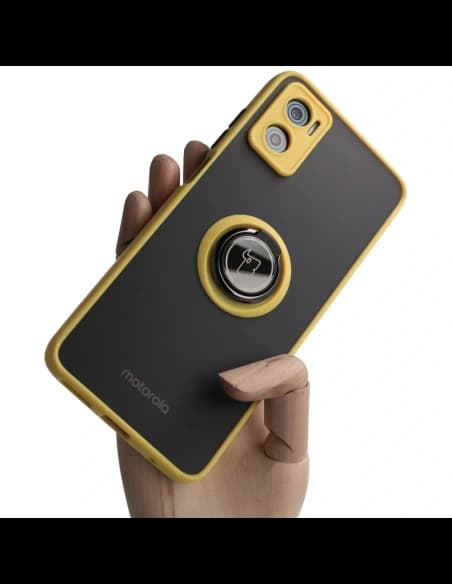 Bizon Case Hybrid Ring Motorola Moto E22 / E22i rauchig mit einem gelben Rahmen