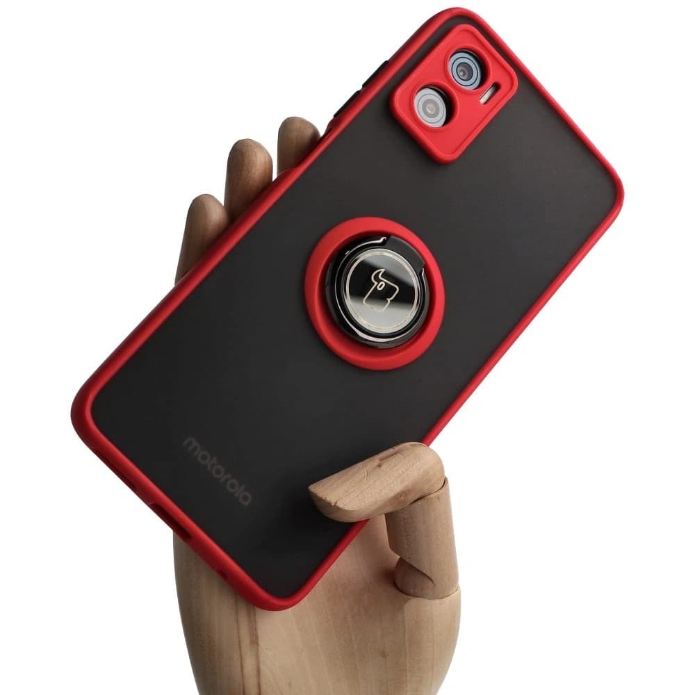 Bizon Case Hybrid Ring Motorola Moto E22 / E22i rauchig mit einem roten Rahmen - 1