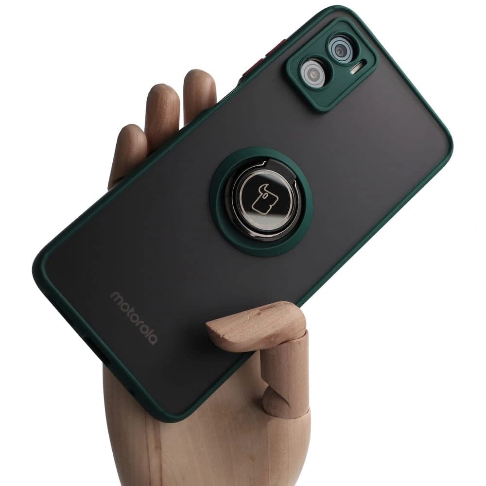 Bizon Case Hybrid Ring Motorola Moto E22 / E22i rauchig mit einem dunkelgrünen Rahmen - 1