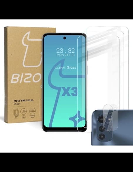 Bizon Glass Clear tempered glass - 3 pcs. + lens glass Motorola Moto E32 / E32s