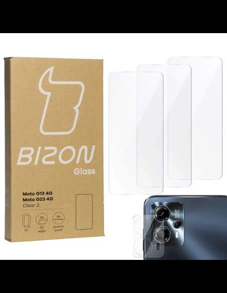BIZON Clear 2 3x Bildschirmglas + Kameraglas Moto G13/G23 4G