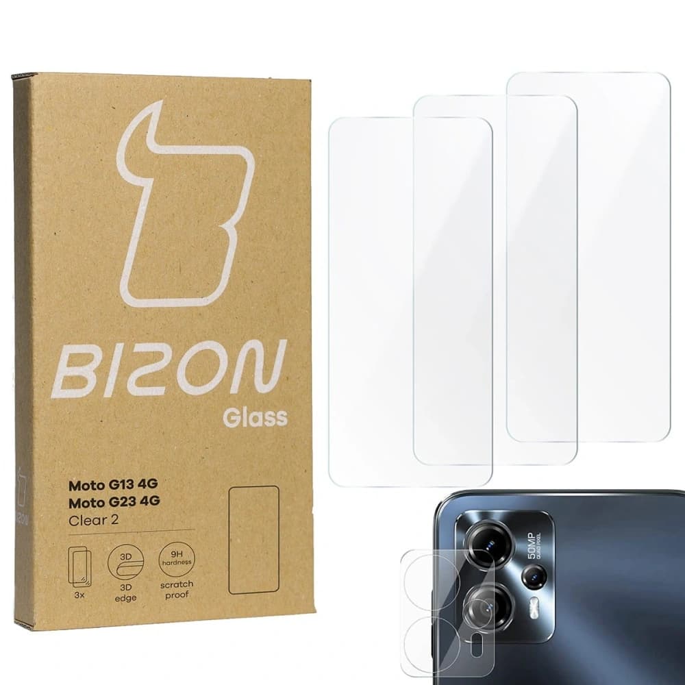 BIZON Clear 2 3x Bildschirmglas + Kameraglas Moto G13/G23 4G - 1