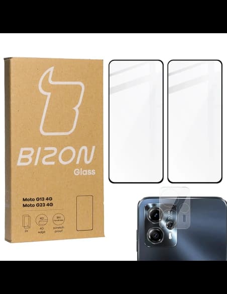 BIZON Edge 2 2x Bildschirmglas + Kameraglas Moto G13/G23 4G