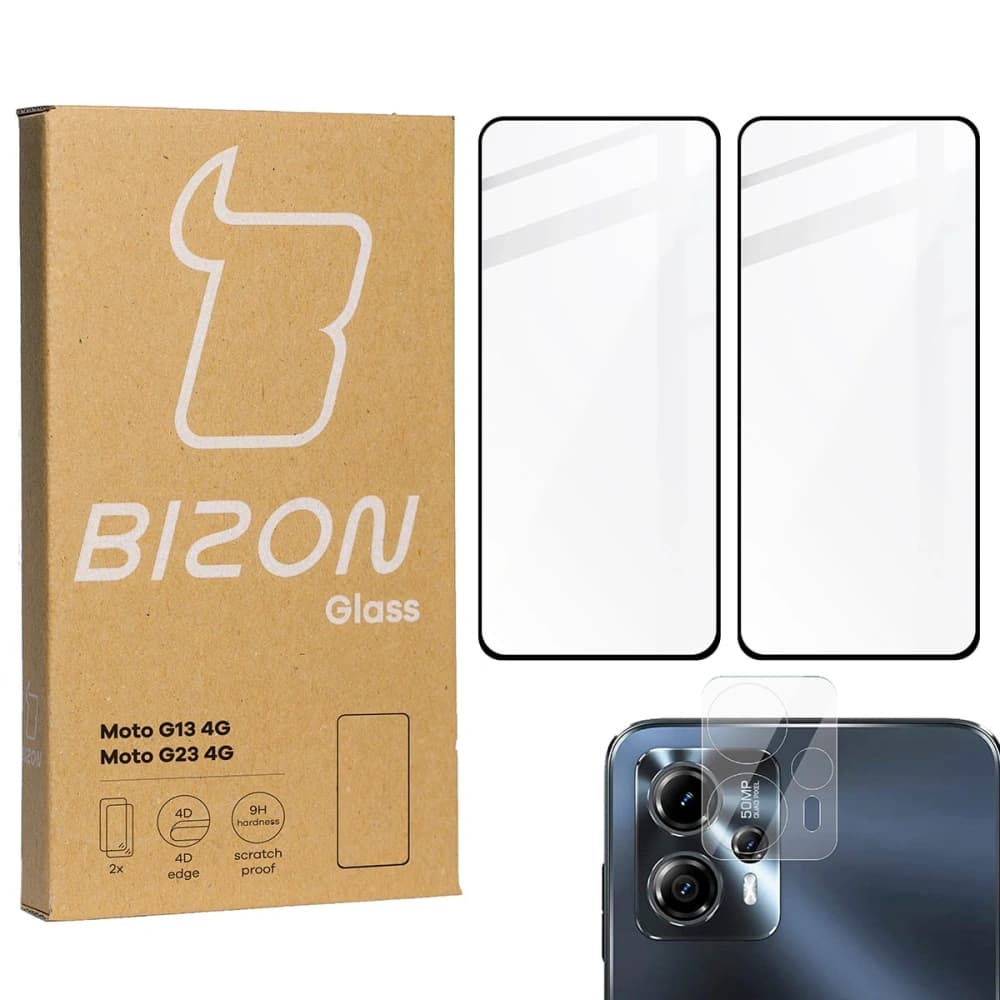 BIZON Edge 2 2x Bildschirmglas + Kameraglas Moto G13/G23 4G - 1