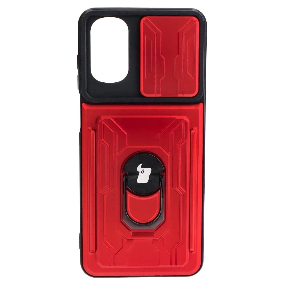 Bizon Case Camshield Kártyahely Gyűrű Moto G22 piros - 1