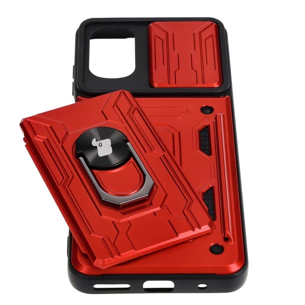 Bizon Case Camshield Kártyahely Gyűrű Moto G22 piros - 3