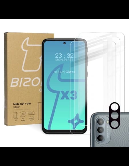 Bizon Glass Clear tempered glass - 3 pcs. + lens glass Moto G31 / G41