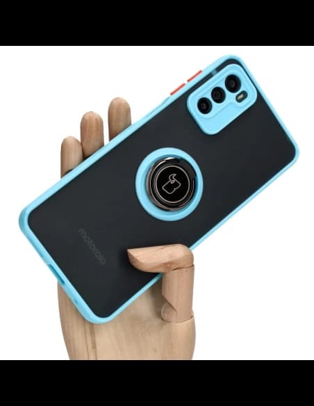 Bizon Case Hybrid Ring Motorola Moto G42  smoky with a light blue frame