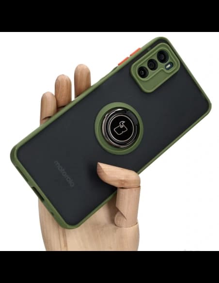 Bizon Case Hybrid Ring Motorola Moto G42  smoky with a green frame