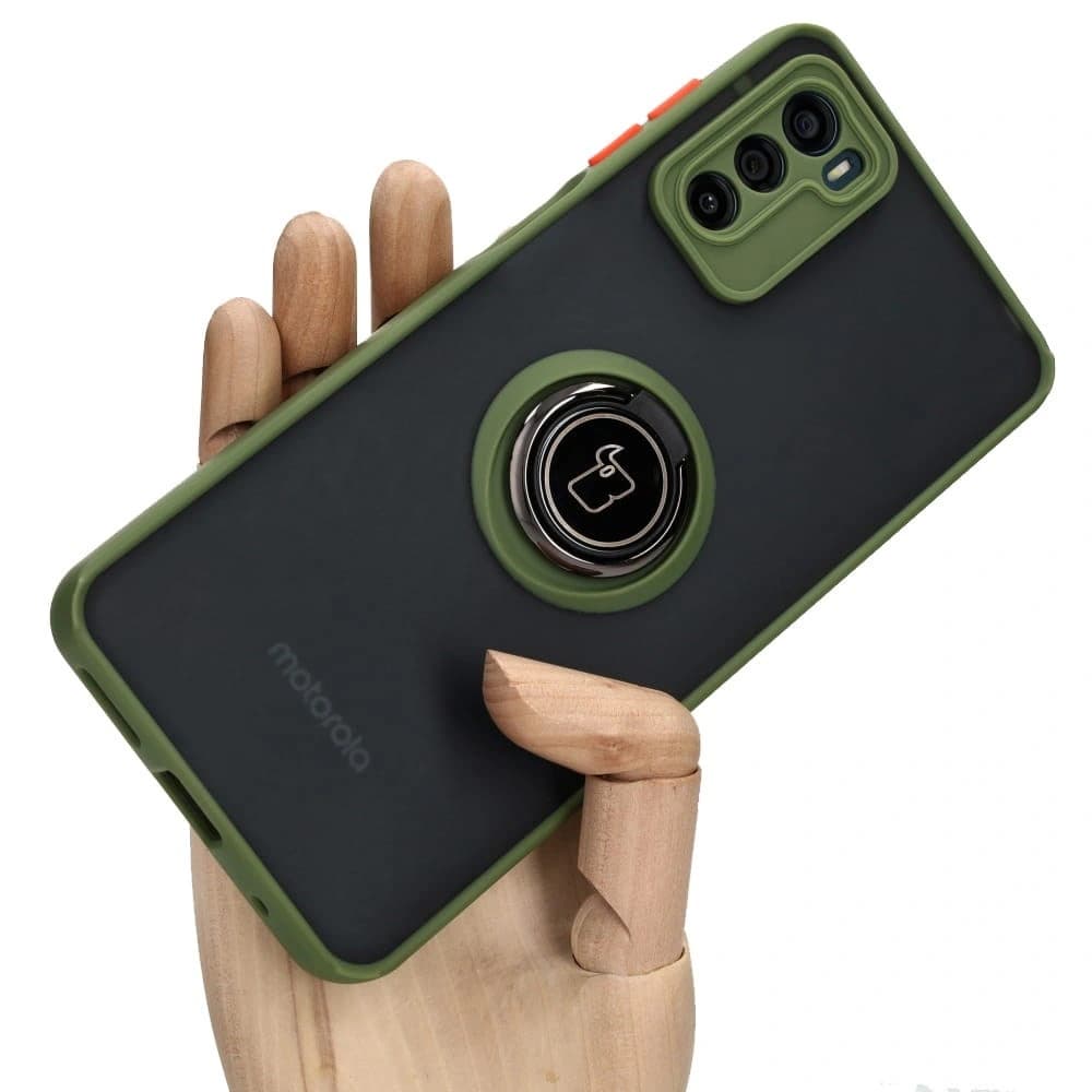 Bizon Case Hybrid Ring Motorola Moto G42  smoky with a green frame - 1