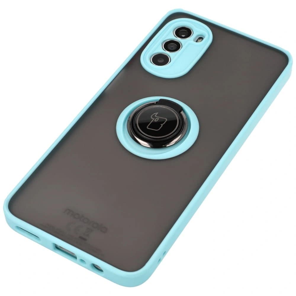 Bizon Case Hybrid Ring Motorola Moto G52 / G82 rauchig mit einem hellblauen Rahmen - 3