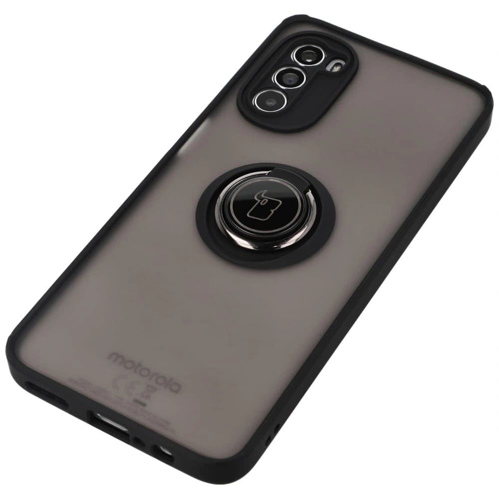 Etui s úchopem na prst Bizon Case Hybrid Ring pro Motorola Moto G52 / G82 kouřové s černým rámem - 3