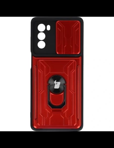 Bizon Case Camshield Card Slot Ring Moto G62 5G roșu