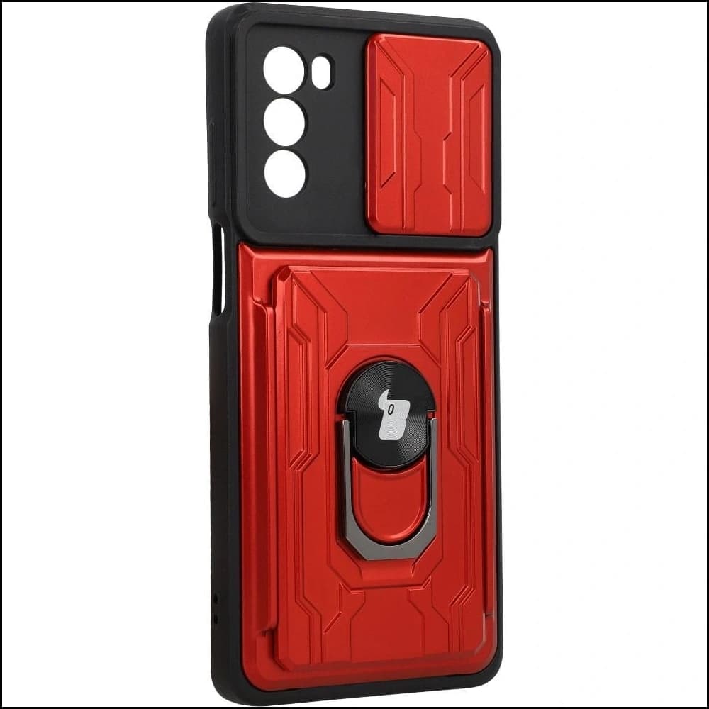 Etui Bizon Case Camshield Card Slot Ring do Moto G62 5G červené - 2