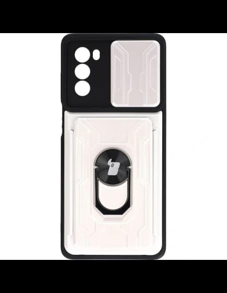 Bizon Case Camshield Card Slot Ring Moto G62 5G alb