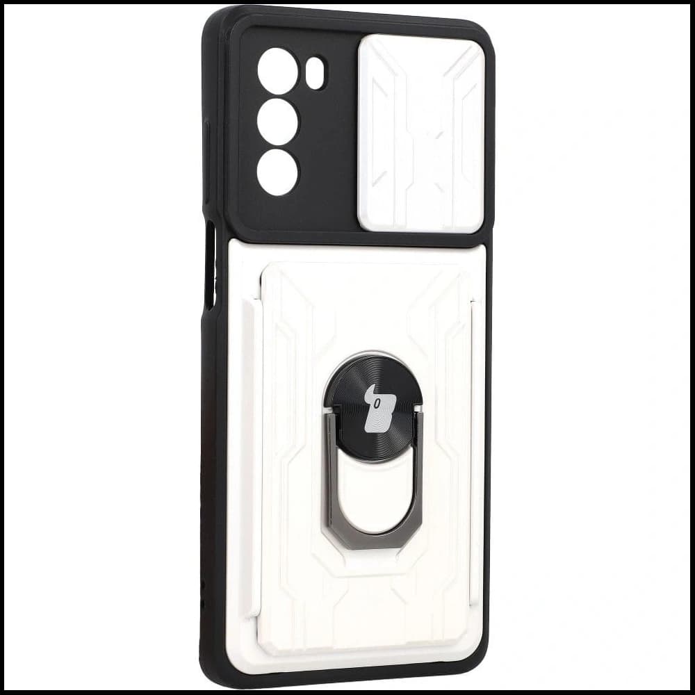 Etui Bizon Case Camshield Card Slot Ring do Moto G62 5G bílé - 2