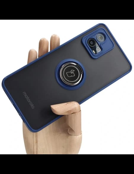 Bizon Case Hybrid Ring Motorola Moto G72 smoky with a navy blue frame