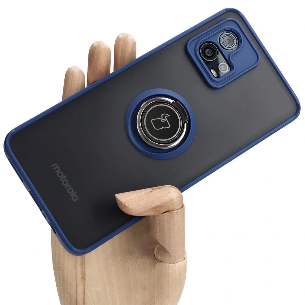 Bizon Case Hybrid Ring Motorola Moto G72 smoky with a navy blue frame - 1