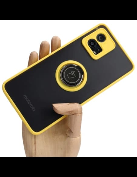 Bizon Case Hybrid Ring Motorola Moto G72 smoky with a yellow frame