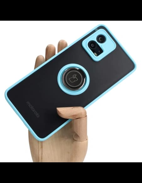 Bizon Case Hybrid Ring Motorola Moto G72 smoky with a light blue frame