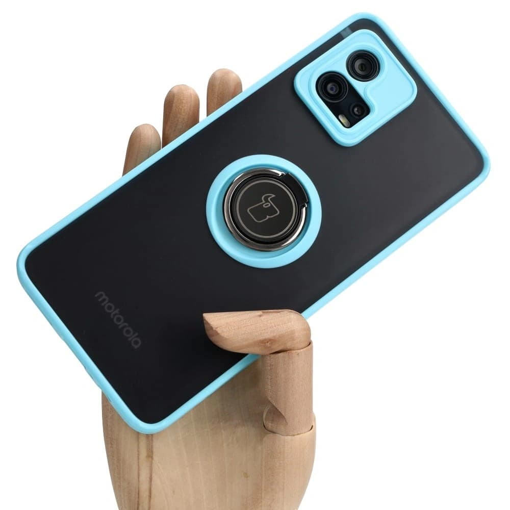 Bizon Case Hybrid Ring Motorola Moto G72 smoky with a light blue frame - 1