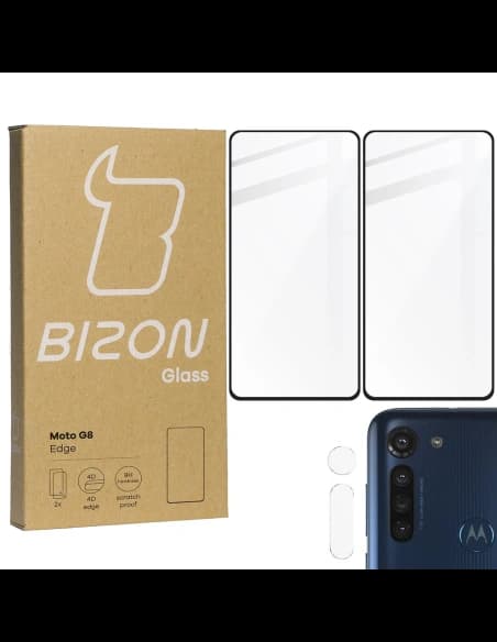 Bizon Glass Edge gehärtetes Glas - [2 PACK] + Linsenschutz Moto G8 schwarz